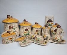 10 Piece Vintage Mushroom Ceramic Canisters Napkin Rest Merry Kitchen Set Lot picture