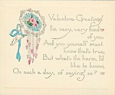 Vintage Valentine  Greeting card   BOUQUET OF FLOWERS, HEARTS  SINGLE SIDED picture