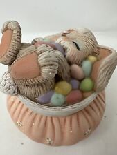 Vintage Dona's Molds Easter Bunny Music Box Trinket Jar Lidded Candy Dish 1986 picture