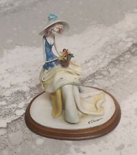 E. Tezza Porcelain Figurine Woman in Hat Sitting w/ Basket of Flowers #139 Italy picture
