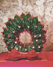 Vintage Ceramic Light Up Christmas Wreath Green & Red Tampa Bay Mold Bow Base  picture