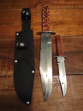 Vintage Tramontina Brazil Large Bowie Knife Set Sheath Hunting Carbon Steel  picture