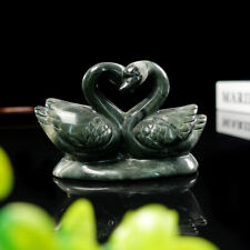 4 Inches Double Swan Goose Nine Dragon Jade Carved Natural Crystal Decor Healing picture