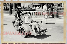 40s WW2 Vietnam FRENCH SOLDIER ARMY STREET PEDICAB ROADSIDE Vintage Photo 27726 picture
