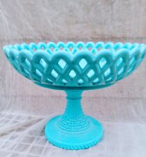 Antique Blue Milk Glass Compote  Pedestal Bowl Basket Weave Challinor & Taylor picture