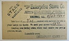 Enterprise Stove Co. Vincennes, Indiana Antique Order Receipt Postcard, 1900 picture