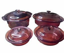 8-Piece set 1990’s Corning Vision Cookware Cranberry Vintage Rare Find Ribbed picture