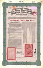 Tientsin-Pukow Railway Loan of 1910 20 Chinese Uncancelled Bond with PASS-CO aut picture