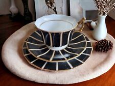 brown westhead moore co Cup Saucer Plate Trio English Antique Black Gold Cauldon picture