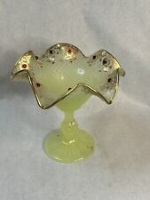 ANTIQUE CANARY YELLOW URANIUM VASELINE GLASS JEWELED COMPOTE DIAMOND POINT picture