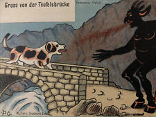 Hamburg GERMANY ~Teufelsbrucke~KRAMPUS DEVIL & Dog On Devil’s Bridge~Postcard picture