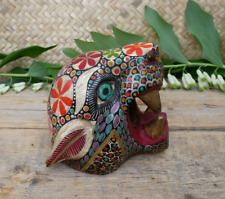 #2 Leopard Jaguar or Tiger Wood Mask Small Sz Handmade Guerrero Mexican Folk Art picture