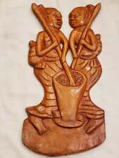African Mothers pounding rice Hand Carved Sculpture - Mortar and Pestle picture