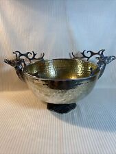 Mid Century Hammered Silver Plate Stag Centerpiece Bowl 18