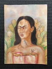 Frida Kahlo Drawing on paper (Handmade) signed and stamped vtg art picture