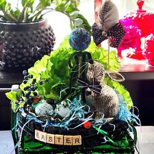 Easter Spring Dapper Bunny Rabbit Centerpiece Whimsical Kitschy OOAK Ribbon Eggs picture