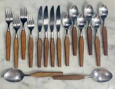 Vtg Mode Danish Style Stainless Flatware Wood Handle 16 pc Japan MCM Set 4 picture