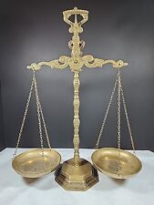 Antique Metal Carved Brass Libra Balance Scale Tribuchet Two Trays MCM Deco 19