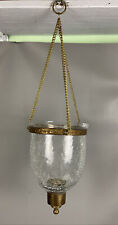 Antique Glass Bell Jar Suspended Hanging Lantern Clear Crackle Glass Brass picture