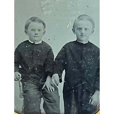 Atq Photo Tintype Ferrotype Portrait Photography Young Boys Posing 1/9 Plate SEE picture