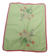 Vth Hand Embroidered Doily Floral Lilly Mint Green Pink Trim 13x16