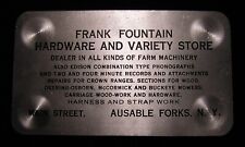 1913 FRANK FOUNTAIN HARDWARE VARIETY STORE ALUMINUM CALENDAR TRADE BUSINESS CARD picture