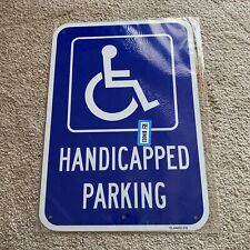 Blue & White Handicapped Parking Street Sign Heavy Duty Steel Metal 12” X 18” picture