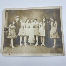 ANTIQUE PHOTO 1910s 20s FLAPPER GIRL GROUP 2 BOYS  8x10 7 Girls “fun In A Hotel” picture