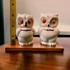 Vintage 1940's Shawnee Pottery Winking Owl salt and pepper shakers. USA made picture
