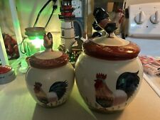 Set Of 2 Vintage Home Interiors “The Rooster” Ceramics Canister Hand Painted picture