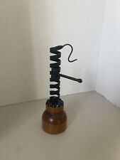 Vintage Courting Candle Holder Black Spiral Push Up Wrought Iron Wood Base Works picture