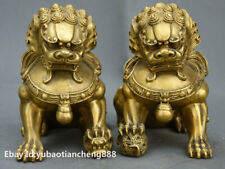 2pc China Folk Bronze Brass Fengshui Foo Fu Dog Guardion Lion Beast Statue Pair picture