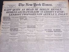 1920 MARCH 17 NEW YORK TIMES - KAPP QUITS AS HEAD OF BERLIN REVOLT - NT 6767 picture