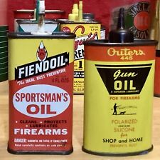 Vintage Fiendoil Sportsmans Oil 4 oz  Oiler can &  Outers Gun Oil Can picture