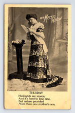 c1908 Postcard Our Merry Widow Tuesday Motivation poem picture