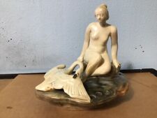 Weller Muskota Leda Nude Lady and Swan  on Rock Nude Frog Figural 1920's picture