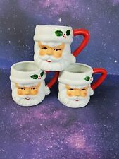 Vintage Lot of 3 Mini Ceramic Santa Claus Christmas Shot Glass Size Mug picture
