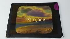 QWS Glass Magic Lantern Slide Photo SUN SETTING CLOUDY SKIES OVER LAKE picture