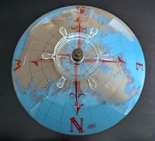 VTG 50s Compass World Map Globe Light Fixture TWO Glass Shades Ship Wheel Finial picture