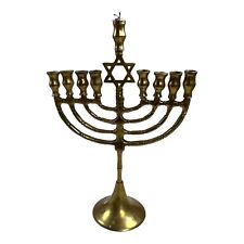 Vintage Brass Hanukkah 9 Branch Star of David Menorah Chanukah Candle Holder picture