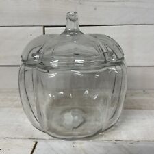 Anchor Hocking Vintage Pumpkin Shaped Cookie Candy Jar With Lid Clear Glass picture