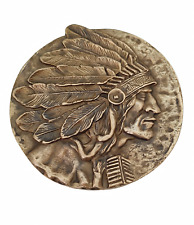 1905 SOLID BRONZE PLAQUE OF A NATIVE AMERICAN INDIAN ANTIQUE picture