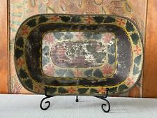 Antique Primitive Hand Painted Decorative Tole Tinware Toleware Bowl Tray picture