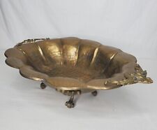 Vintage Centerpiece Brass Bowl Scalloped Edge Footed Large Statement Patina  picture