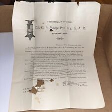 1897 Headquarters Col Mudge Post 114 Grand Army of Republic GAR Resolutions picture