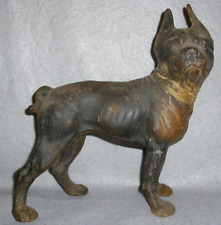 Antique Dog Doorstop Hubley Cast Iron Boston Bull Terrier Flat Head Screws 1920s picture