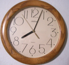 Vintage Sunbeam 10” Oak Wood Framed Round Wall Clock Quartz Movement SecondHand picture