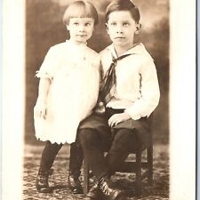 c1920s Cute Children Siblings RPPC Boy Girl Real Photo PC ID'd Frank Courts A171 picture