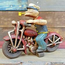 Popeye On Harley Davidson Patrol Motorcycle, Cast Iron Painted Antique Finish  picture