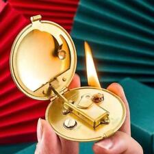 Compact Round Semi-automatic Antique Handmade Brass Mechanical Lighter Gift picture